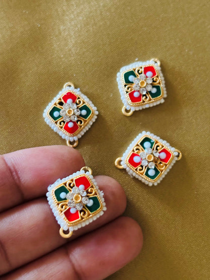 Red and Green Square Pearl Kundan Connectors
