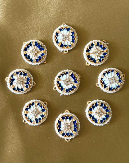 Blue and White Round Pearl Kundan Connectors