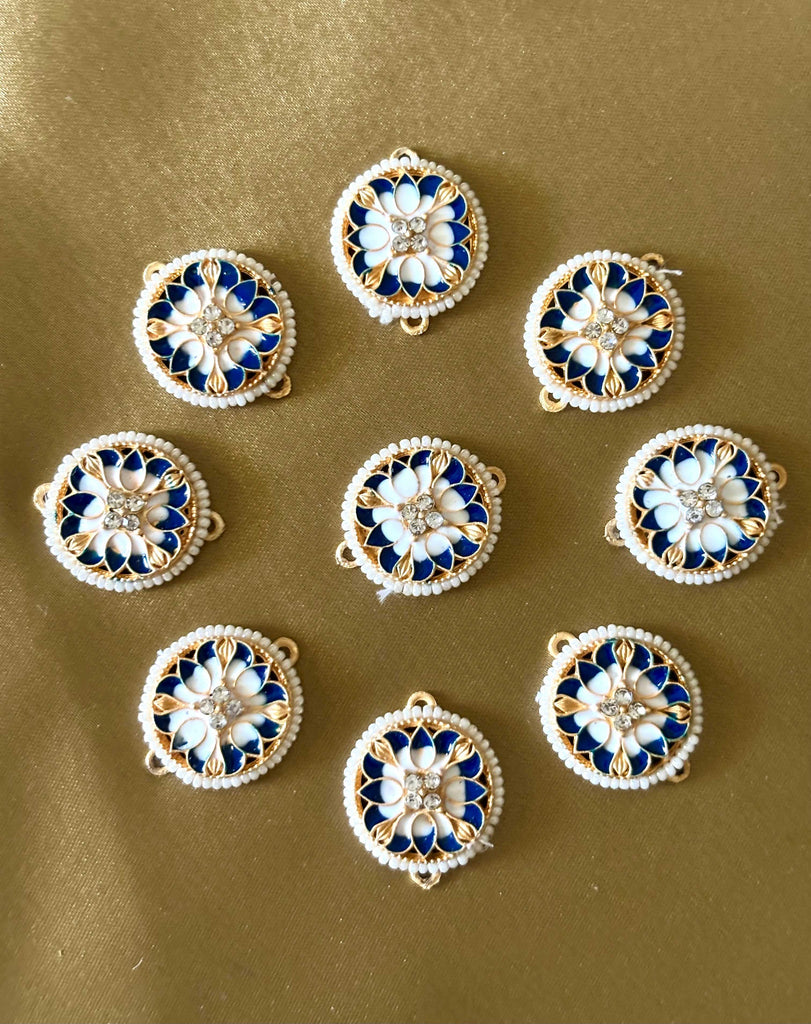 Blue and White Round Pearl Kundan Connectors