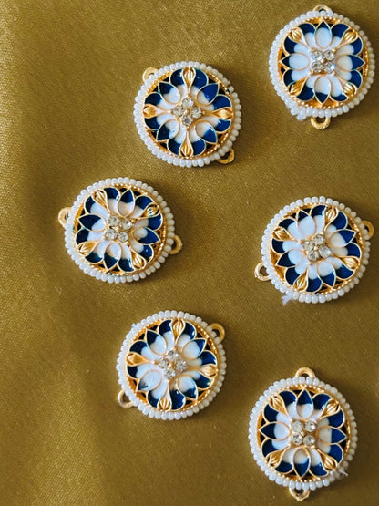 Blue and White Round Pearl Kundan Connectors