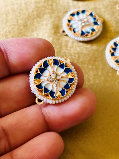 Blue and White Round Pearl Kundan Connectors