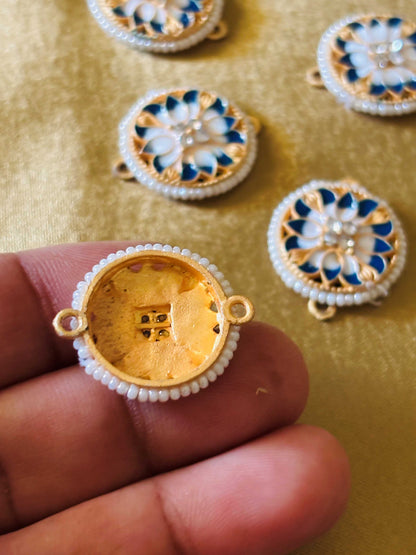 Blue and White Round Pearl Kundan Connectors