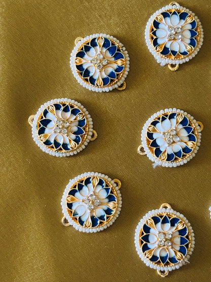 Blue and White Round Pearl Kundan Connectors
