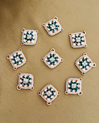 Green and White Square Pearl Kundan Connectors