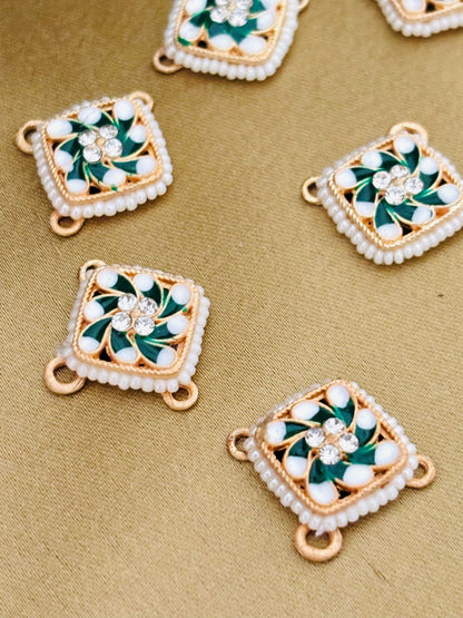 Green and White Square Pearl Kundan Connectors