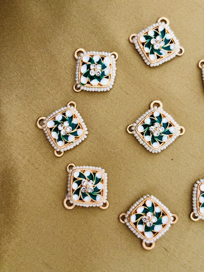 Green and White Square Pearl Kundan Connectors