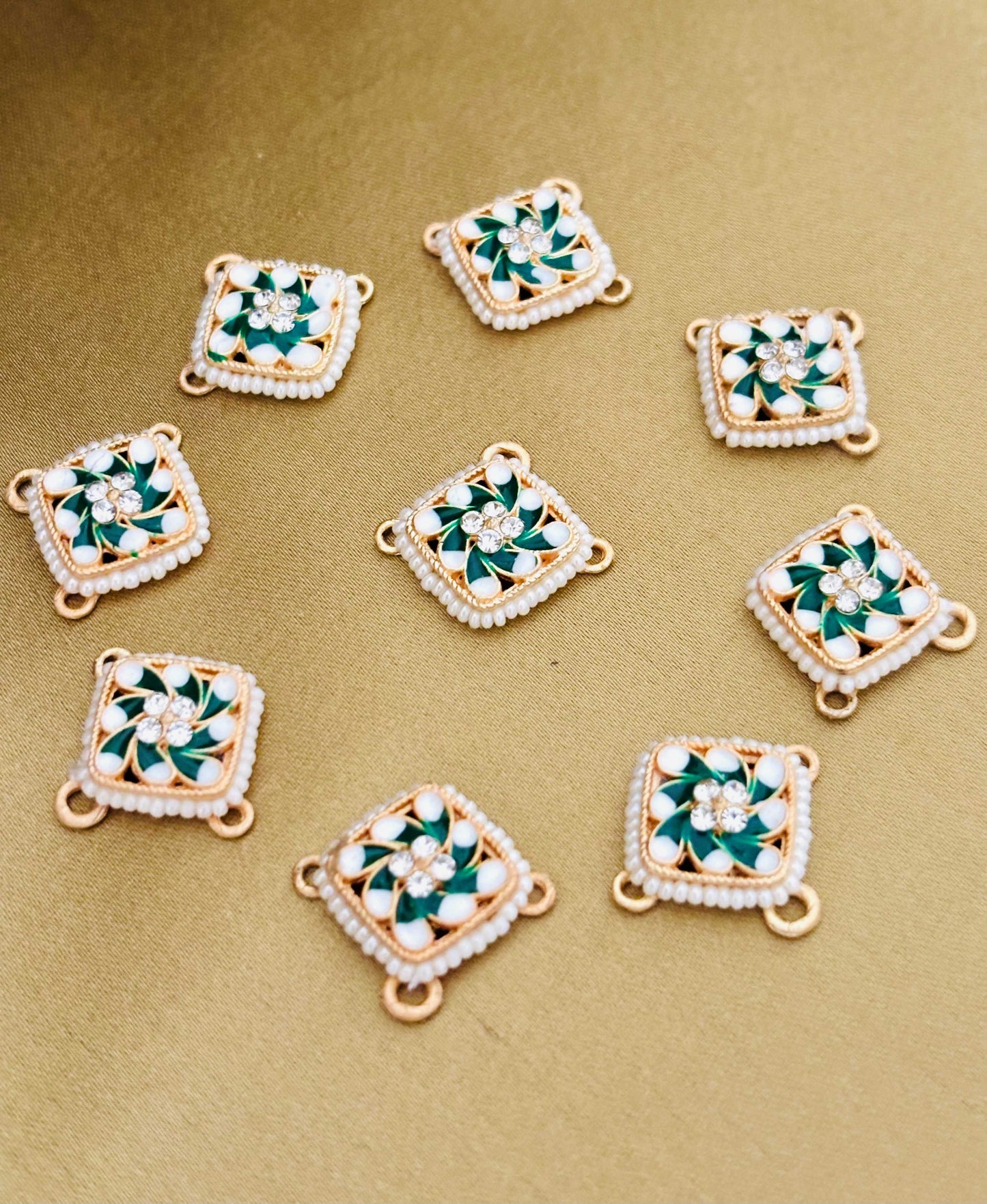 Green and White Square Pearl Kundan Connectors