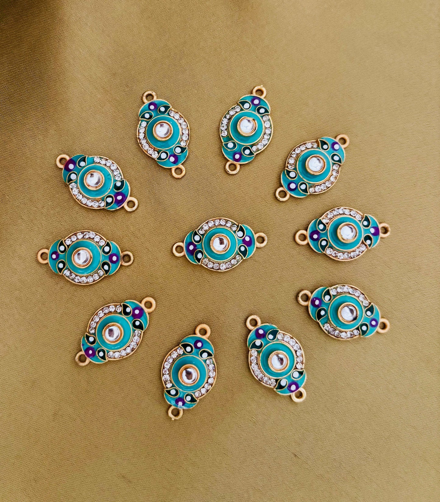 Turquoise and Purple Oval Kundan Connectors