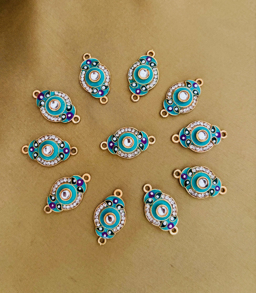 Turquoise and Purple Oval Kundan Connectors