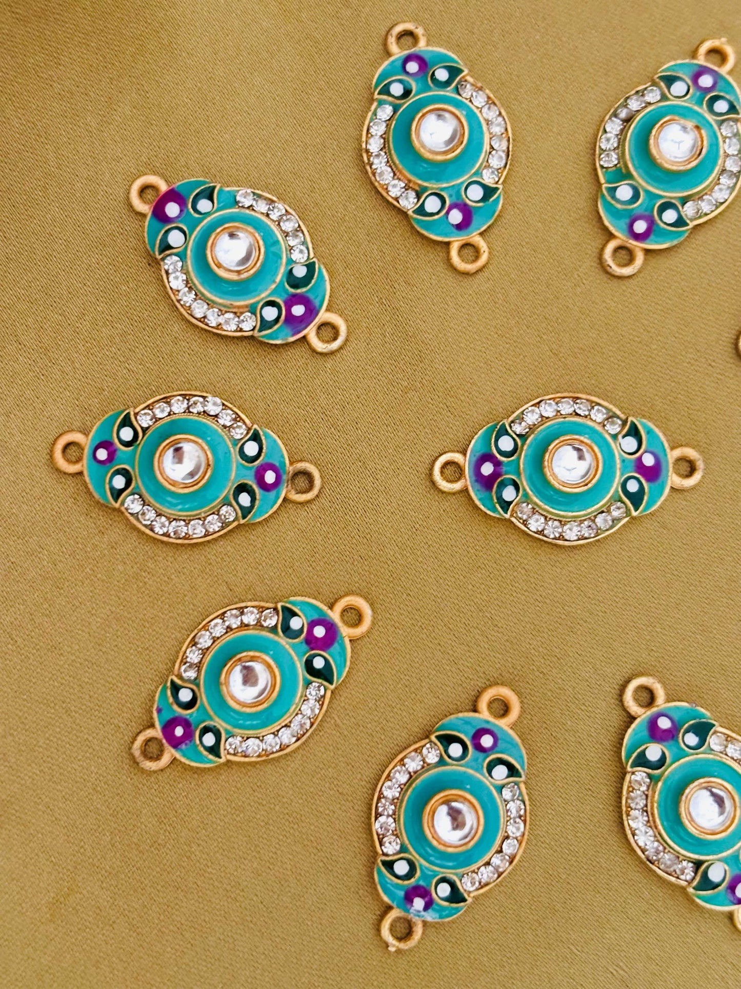 Turquoise and Purple Oval Kundan Connectors