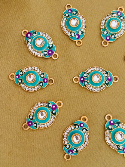 Turquoise and Purple Oval Kundan Connectors
