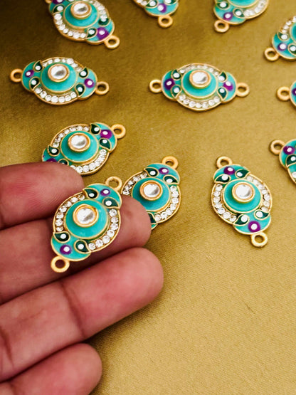 Turquoise and Purple Oval Kundan Connectors