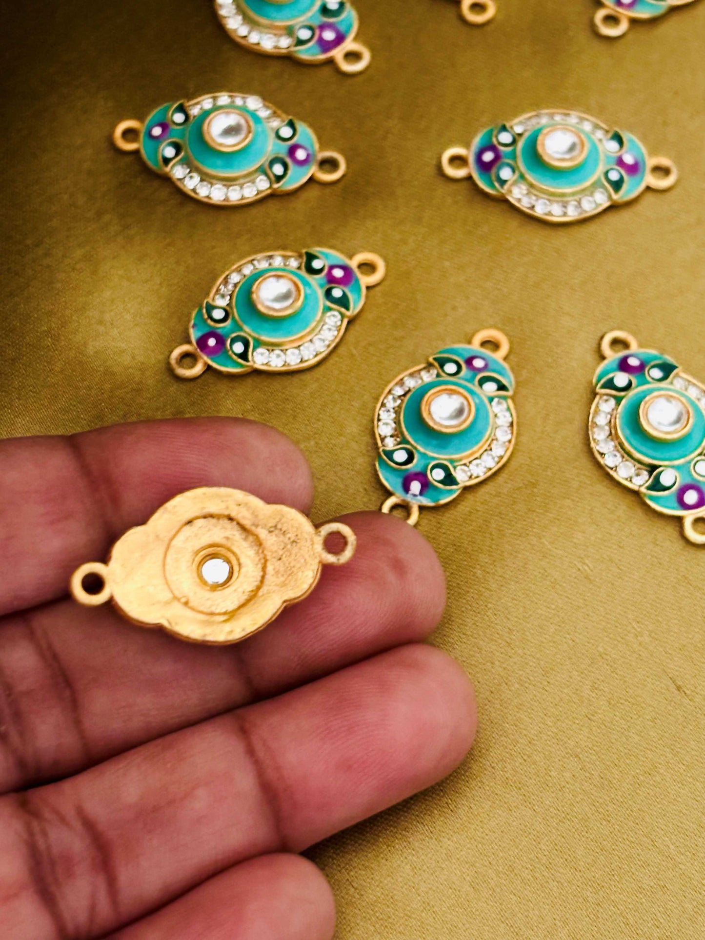 Turquoise and Purple Oval Kundan Connectors