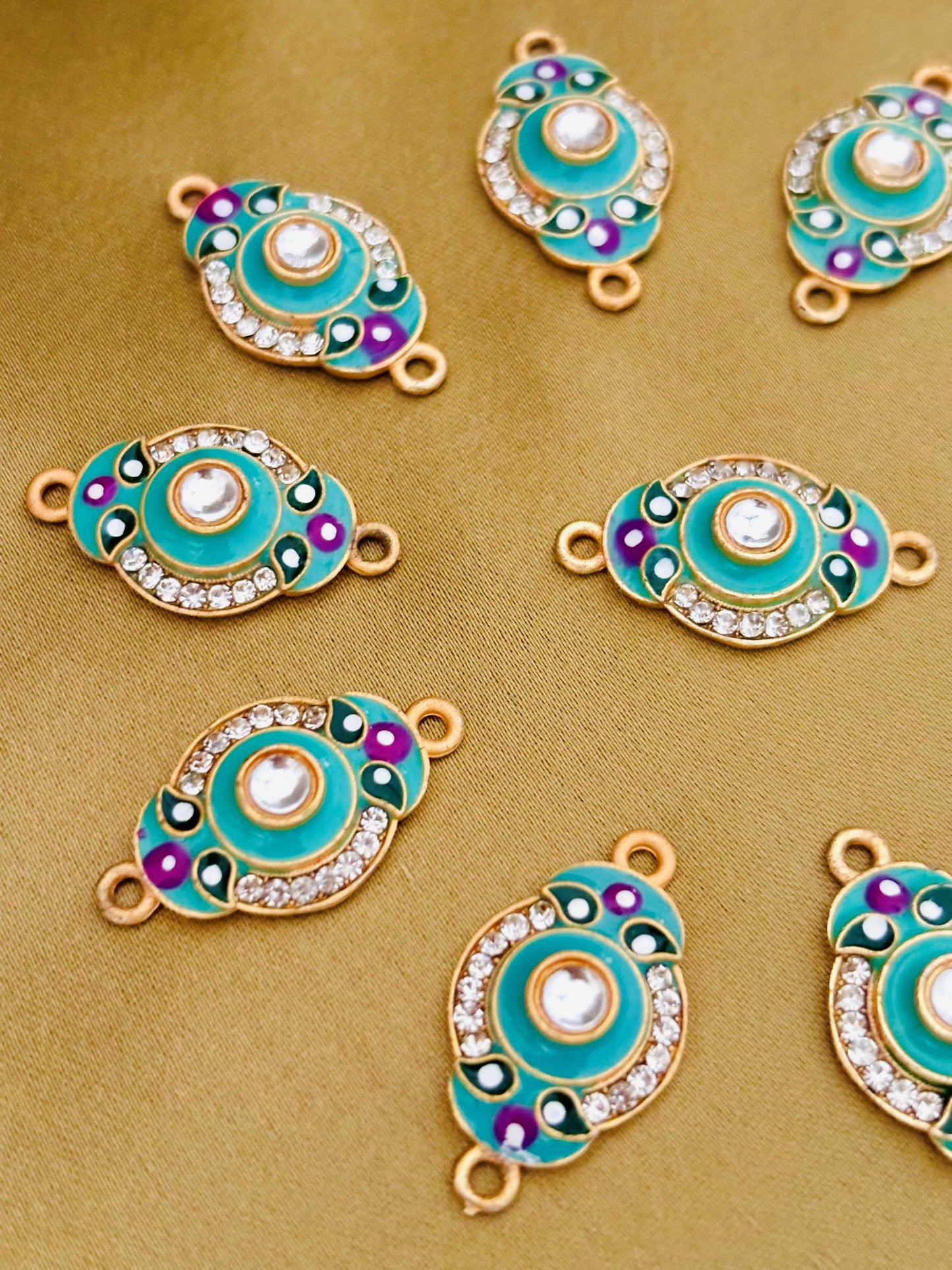 Turquoise and Purple Oval Kundan Connectors