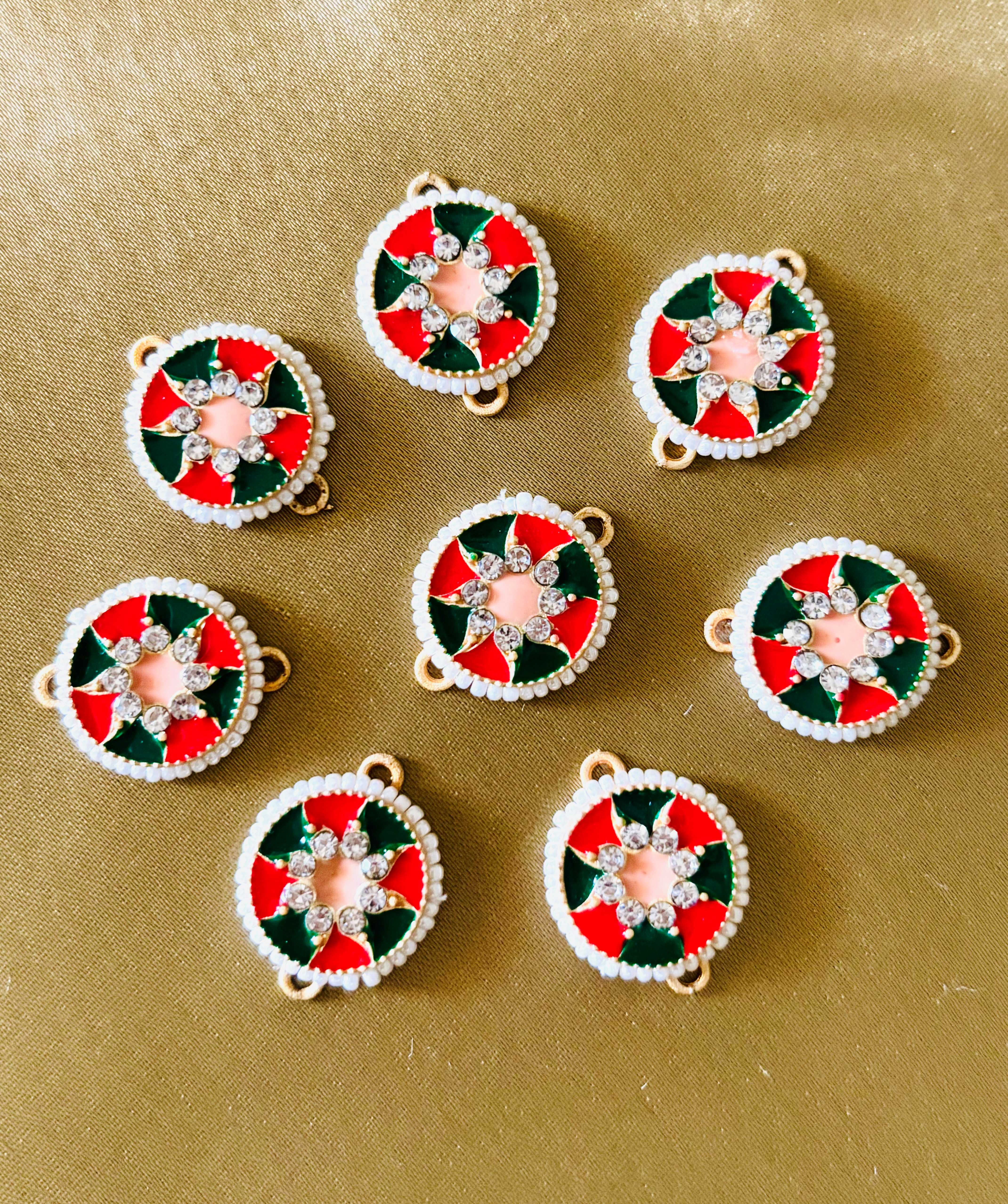 Red and Green Round Pearl Kundan Pendants