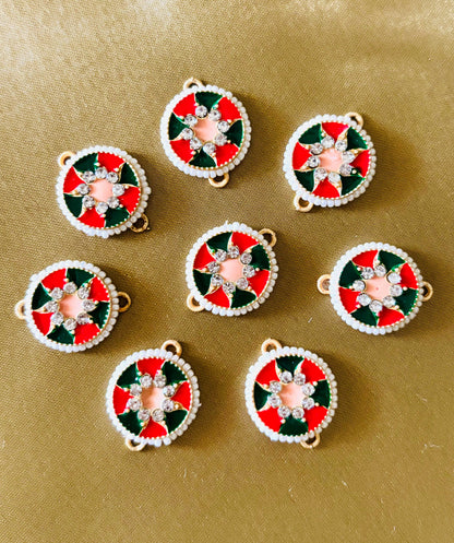 Red and Green Round Pearl Kundan Pendants