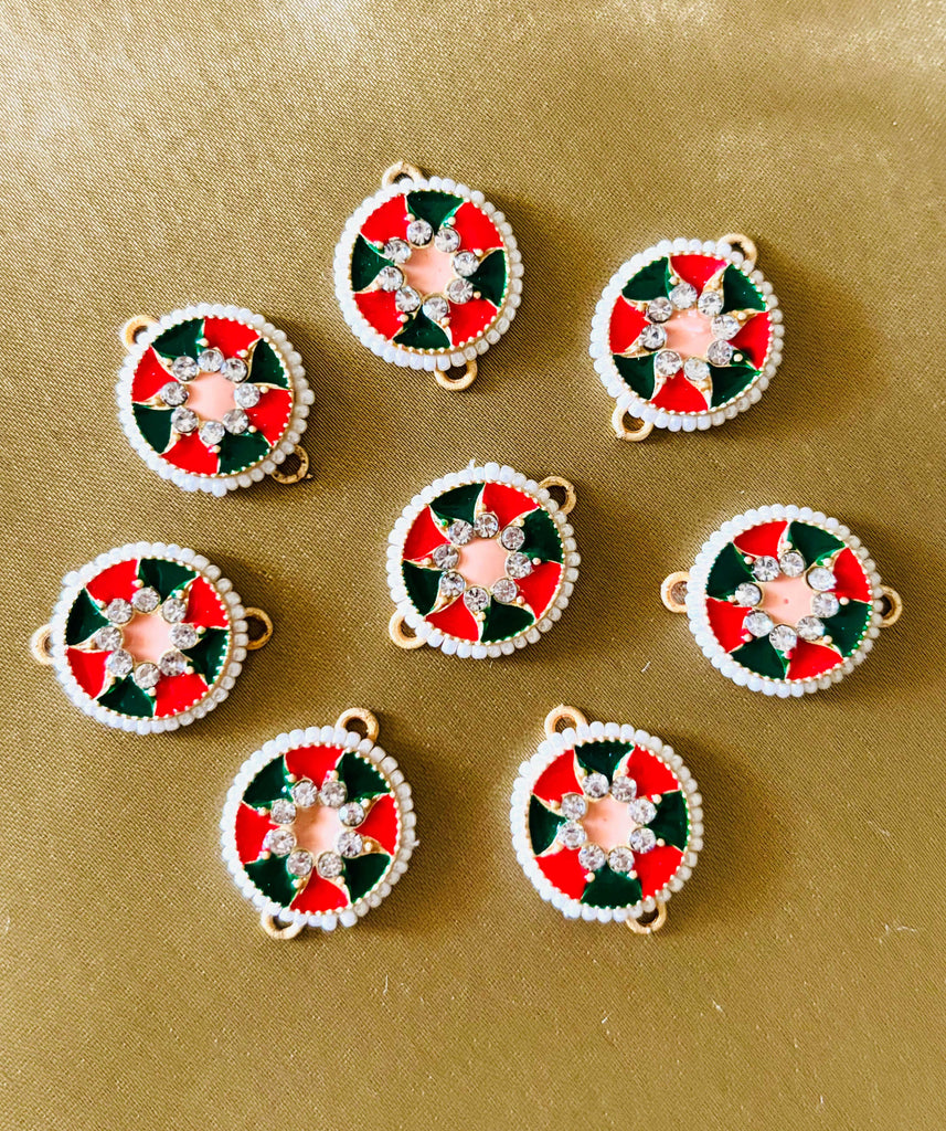 Red and Green Round Pearl Kundan Pendants