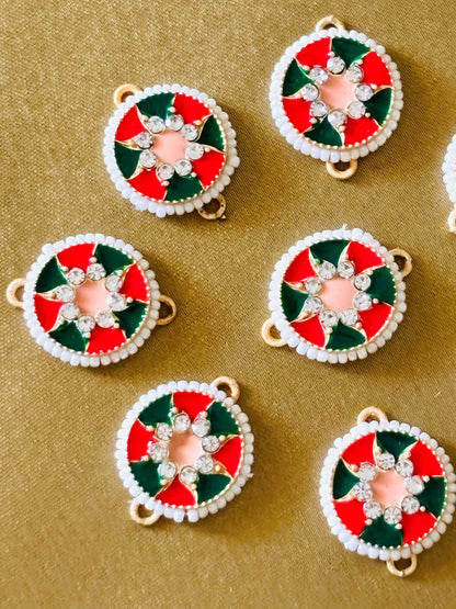 Red and Green Round Pearl Kundan Pendants