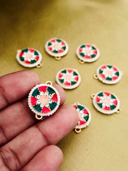 Red and Green Round Pearl Kundan Pendants