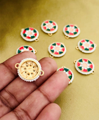 Red and Green Round Pearl Kundan Pendants