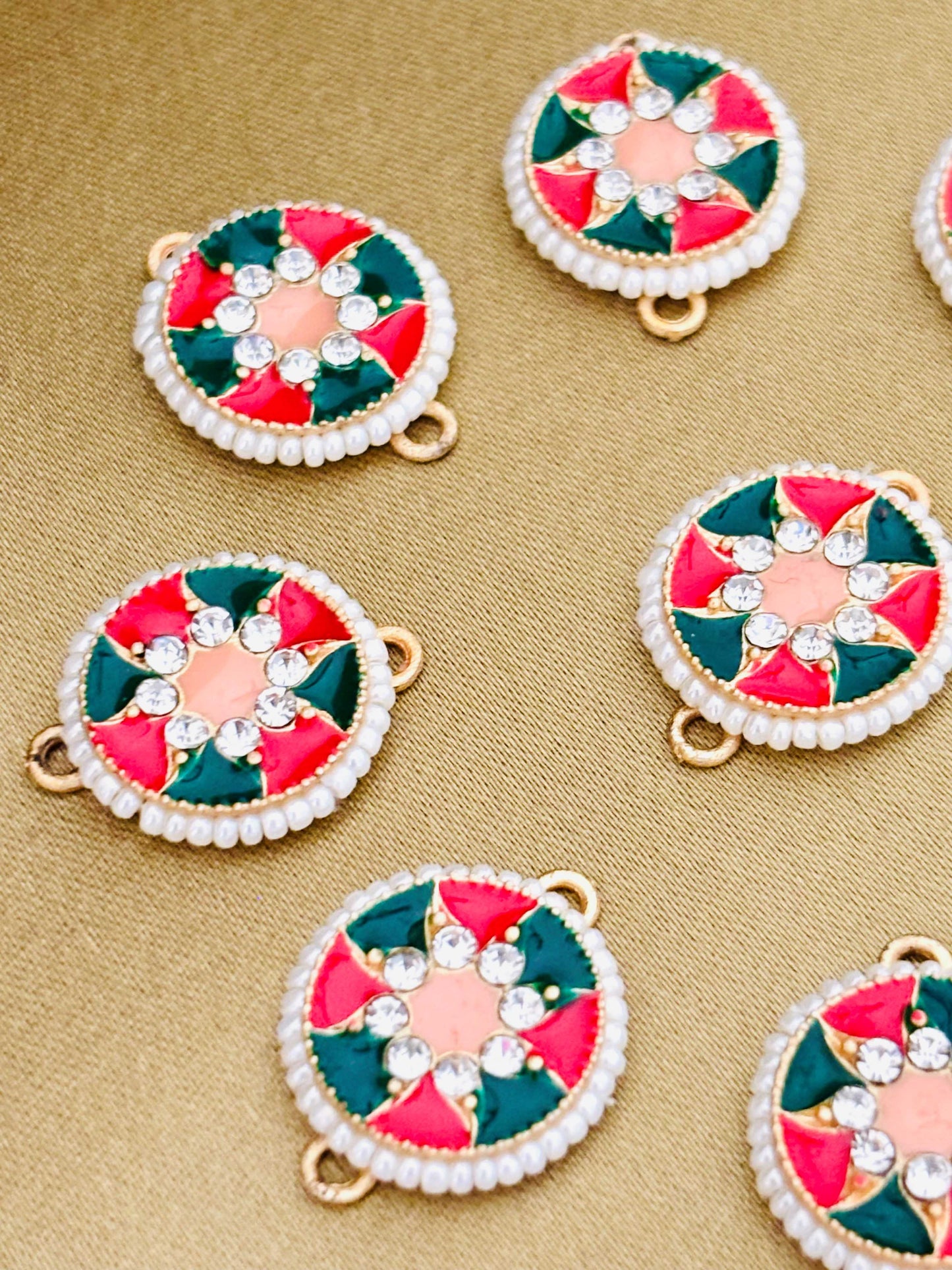 Red and Green Round Pearl Kundan Pendants