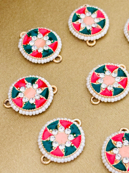 Red and Green Round Pearl Kundan Pendants