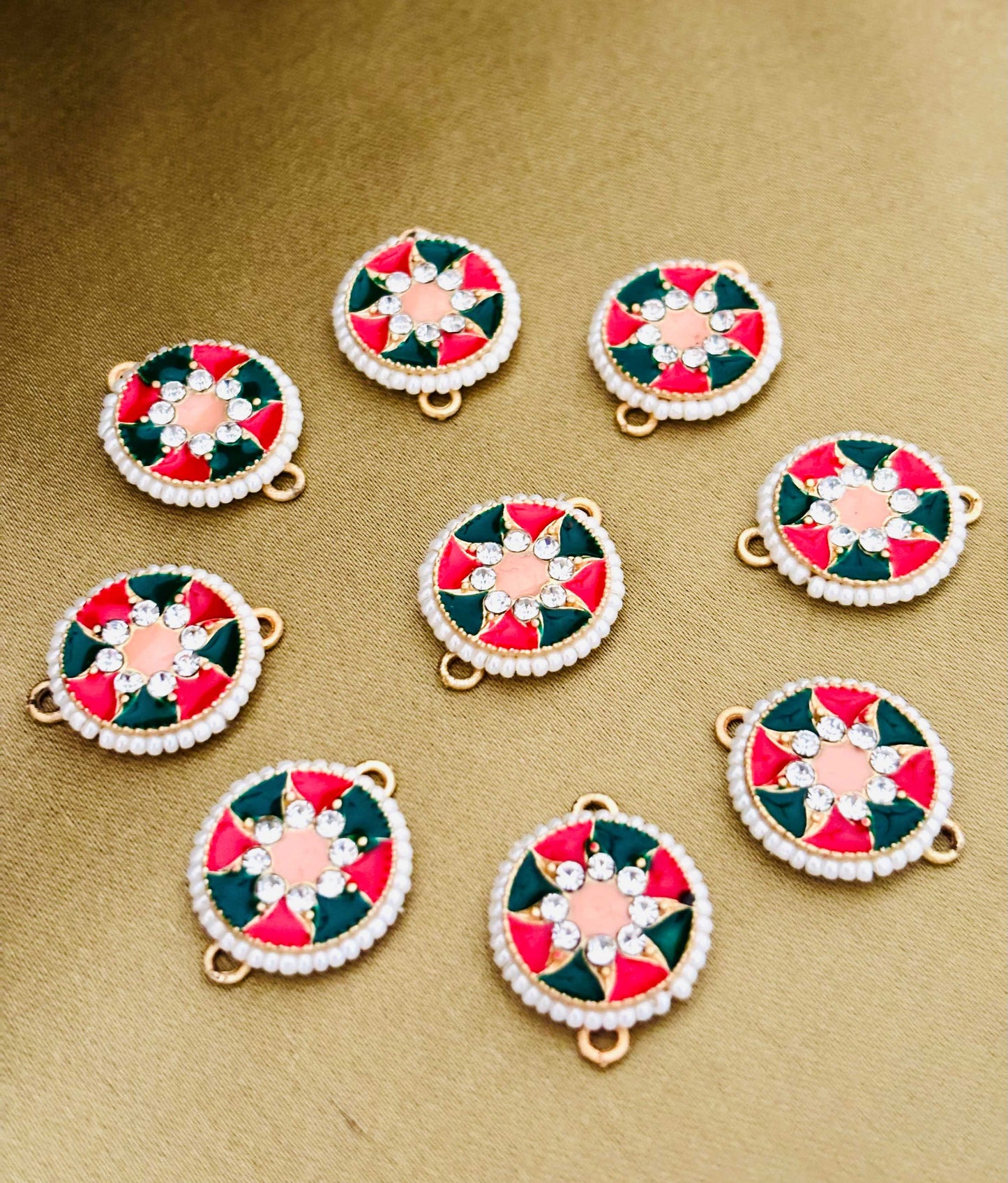 Red and Green Round Pearl Kundan Pendants