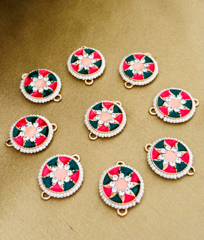 Red and Green Round Pearl Kundan Pendants