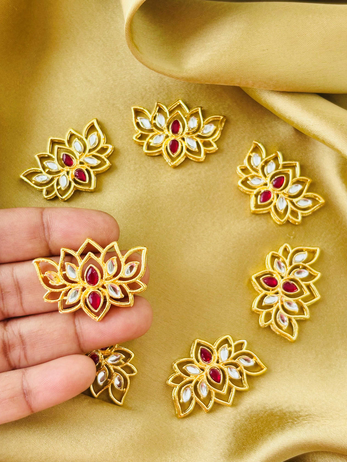 Maroon Kundan Lotus Charms and Connectors