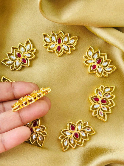 Maroon Kundan Lotus Charms and Connectors