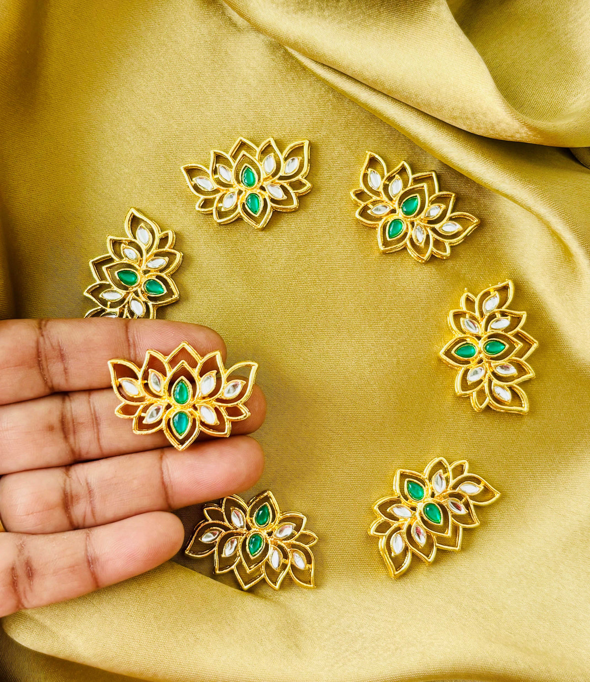 Green Kundan Lotus Charms and Connectors