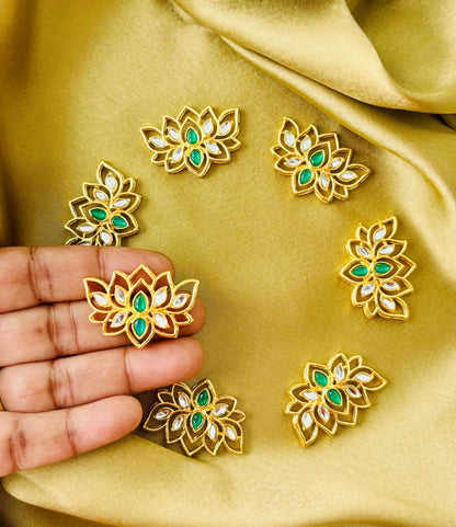 Green Kundan Lotus Charms and Connectors