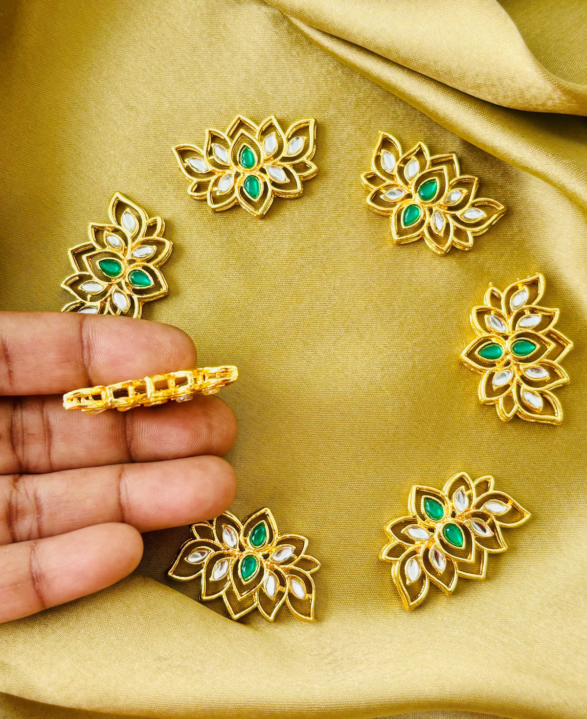 Green Kundan Lotus Charms and Connectors