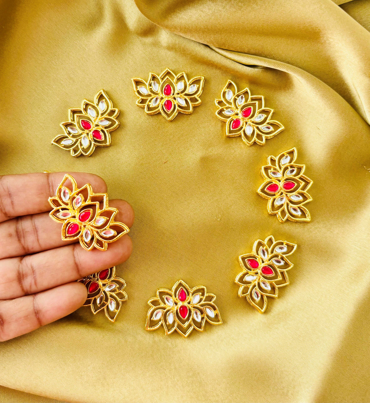 Red Kundan Lotus Charms and Connectors