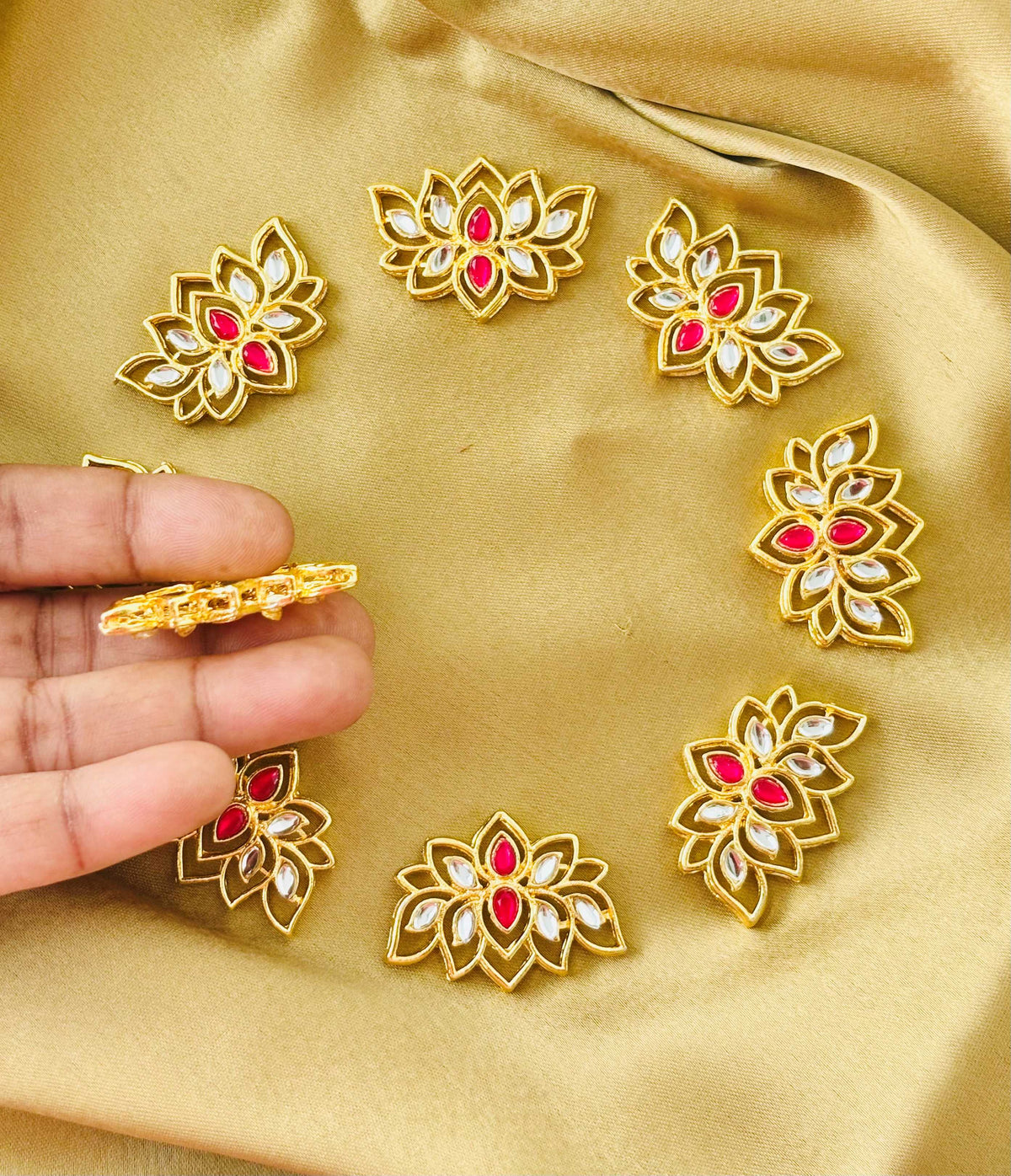 Red Kundan Lotus Charms and Connectors