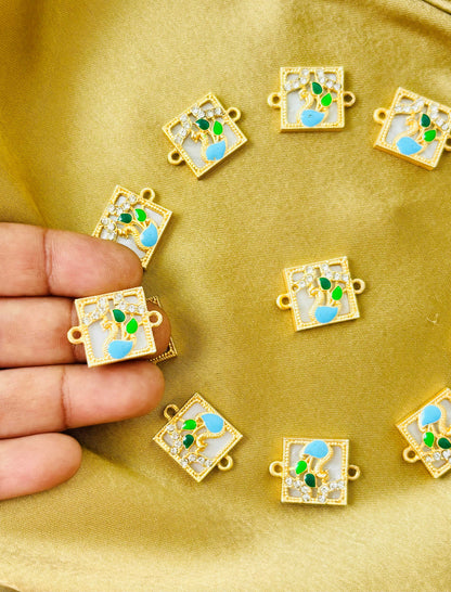 Square Blue and Green Meenakari Bird Charms