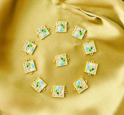 Square Blue and Green Meenakari Bird Charms