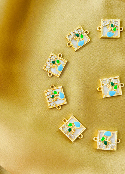 Square Blue and Green Meenakari Bird Charms