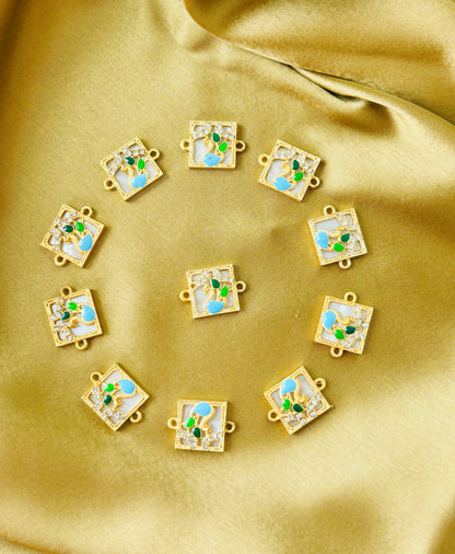 Square Blue and Green Meenakari Bird Charms