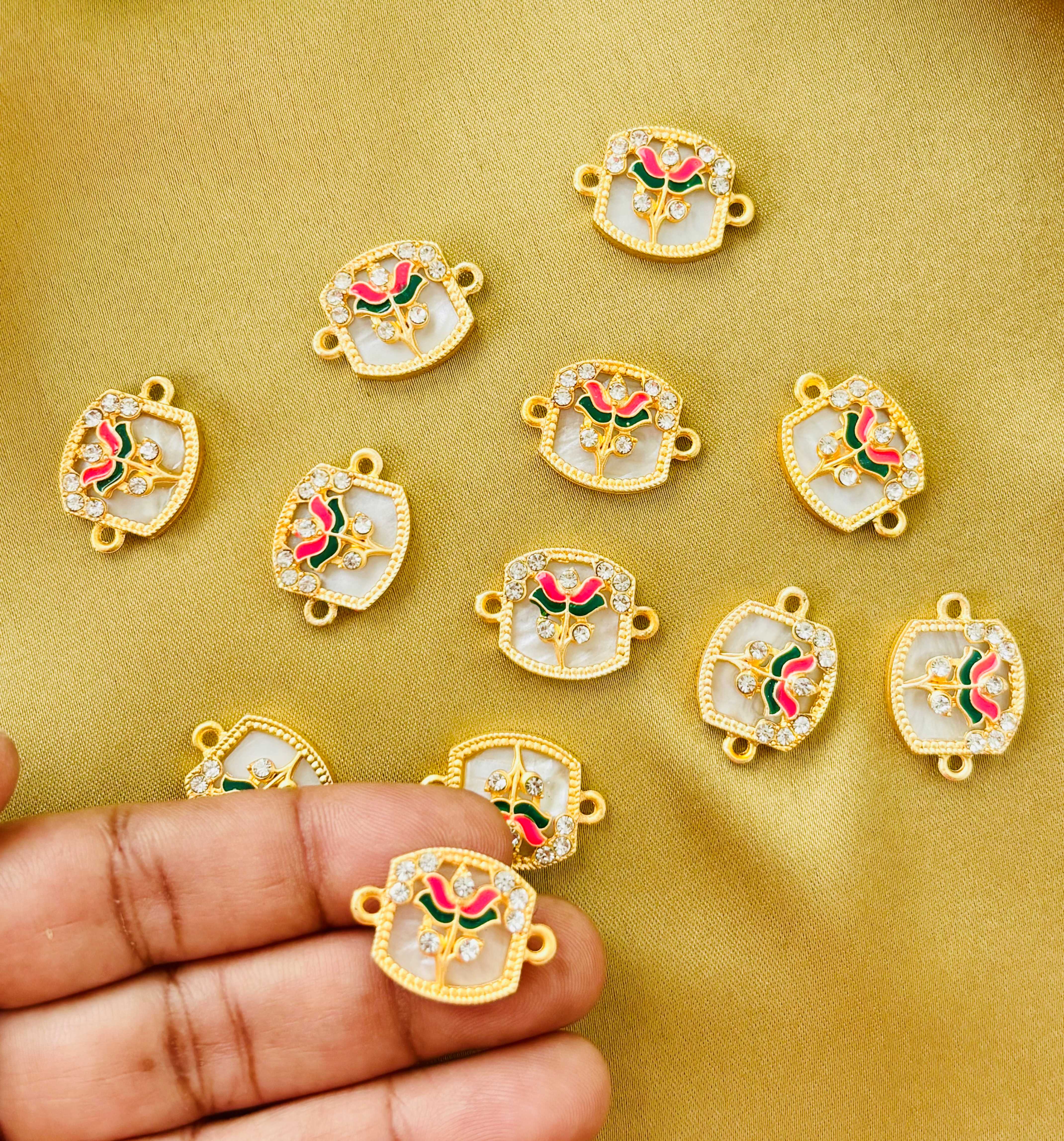 Pink and Green Meenakari Kundan Charms