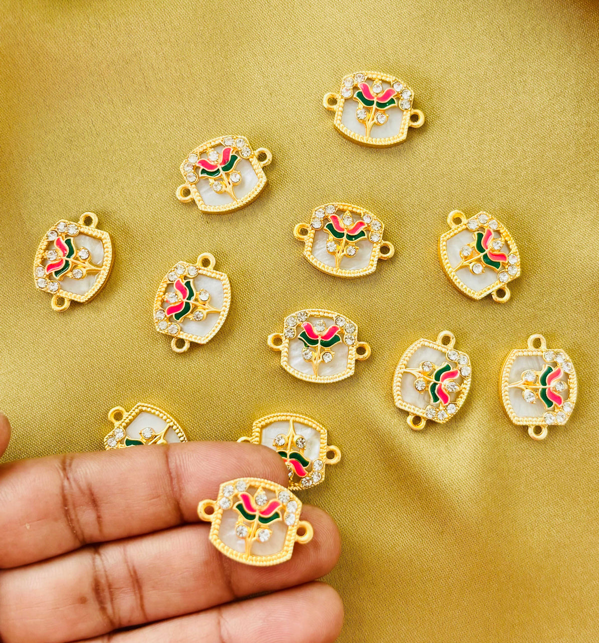 Pink and Green Meenakari Kundan Charms