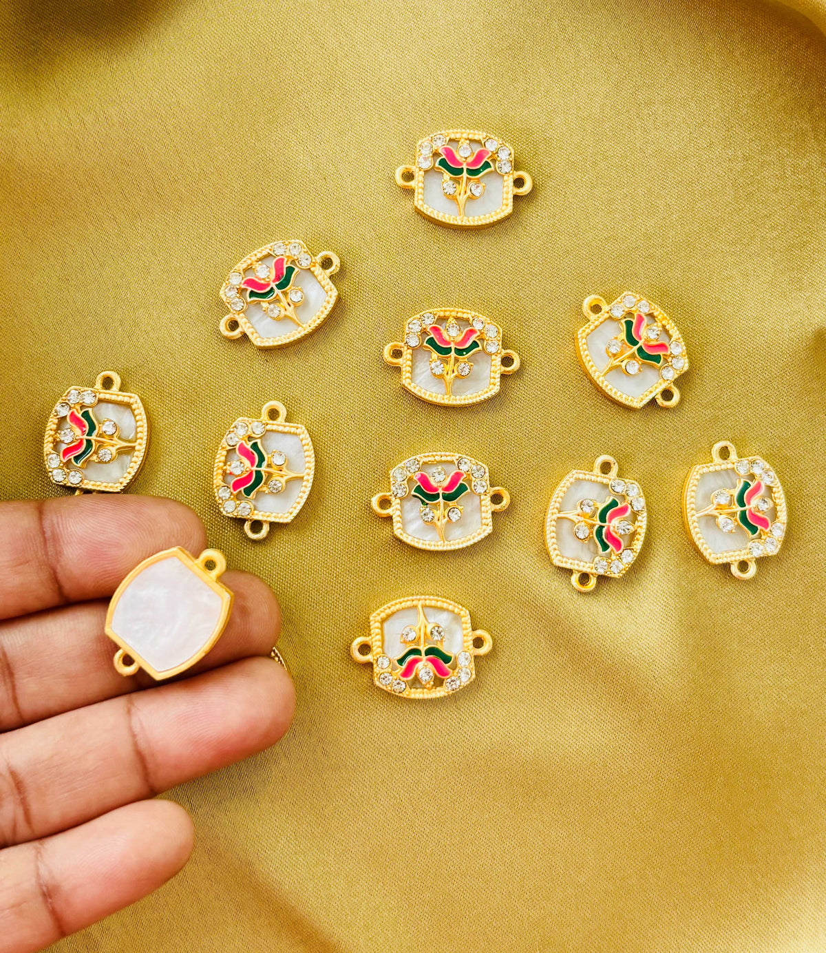 Pink and Green Meenakari Kundan Charms