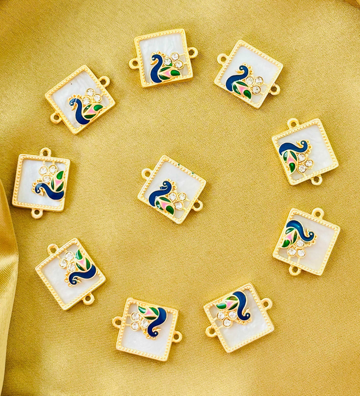 Three Pieces Blue Peacock Meenakari Kundan Charms