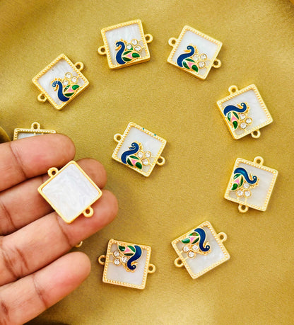 Three Pieces Blue Peacock Meenakari Kundan Charms