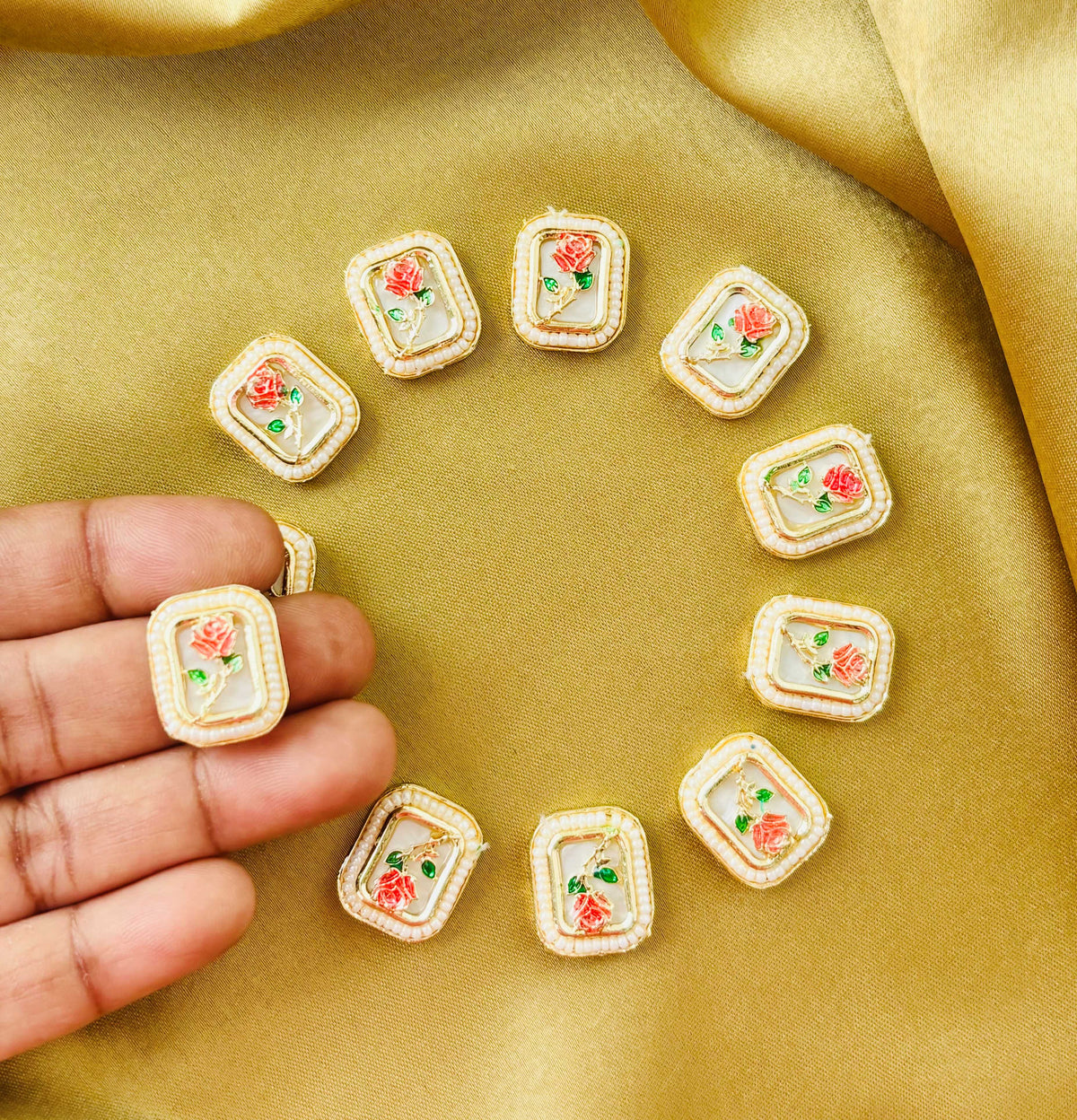 Pink Rose Meenakari Rectangle Connectors and Charms