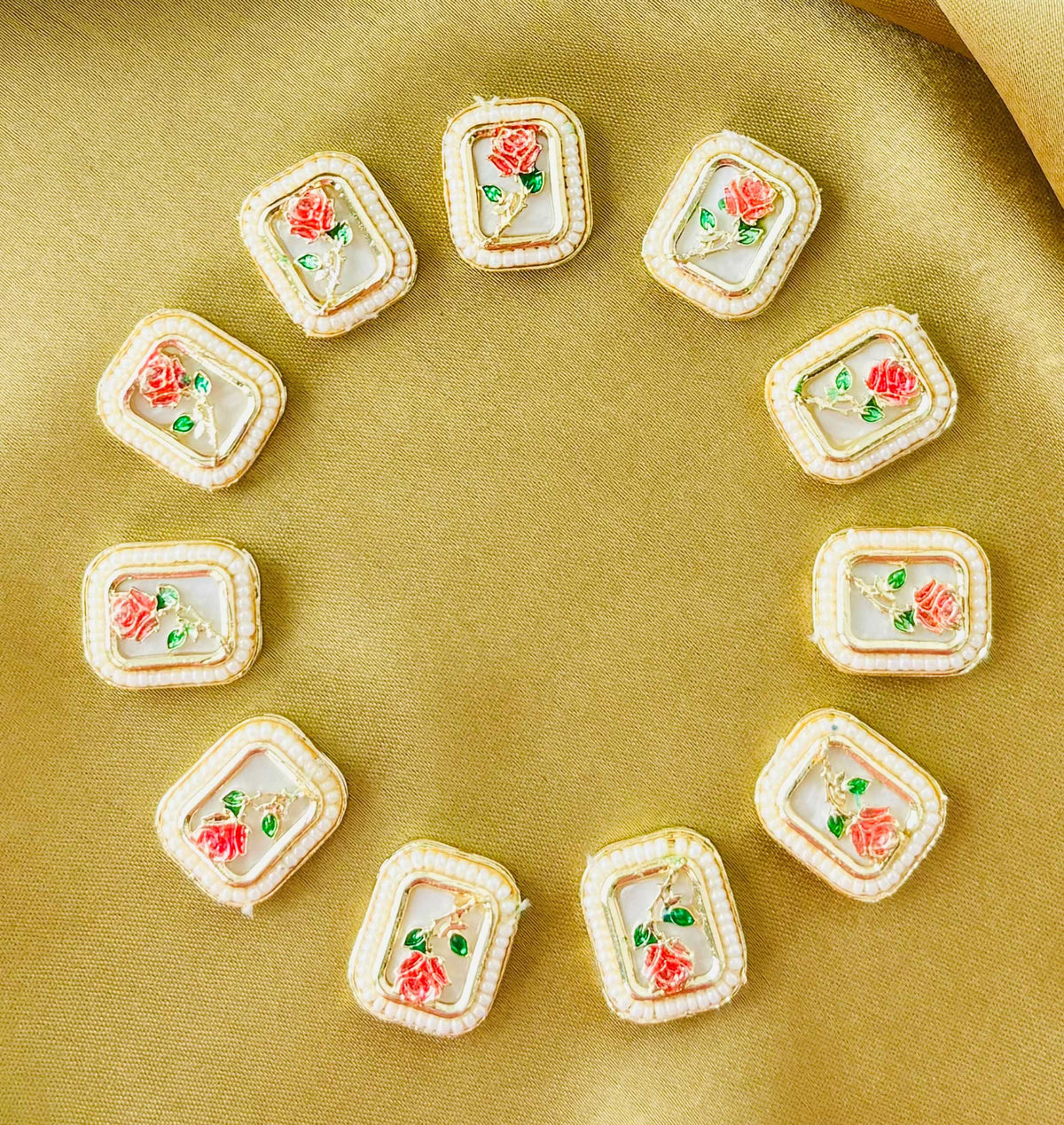 Pink Rose Meenakari Rectangle Connectors and Charms