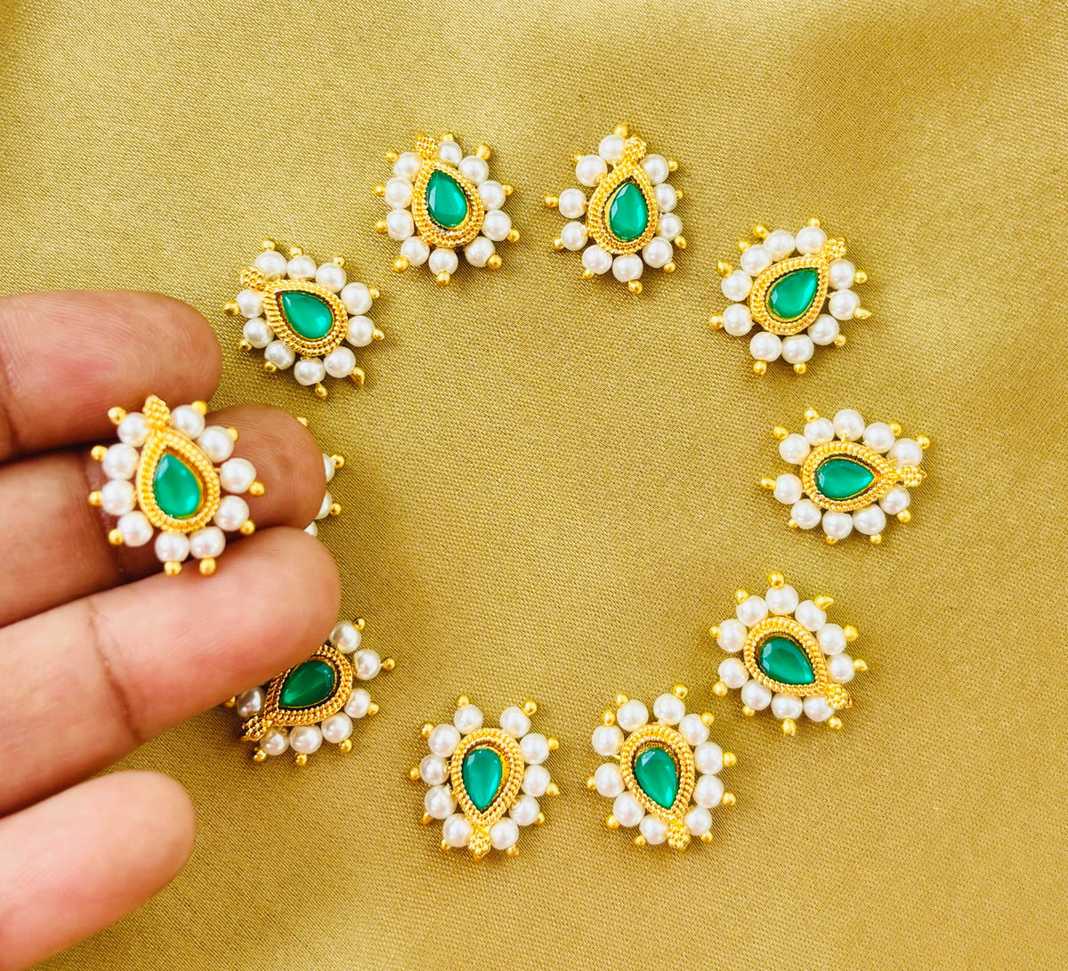 Green Teardrop Pearl Kundan Charms