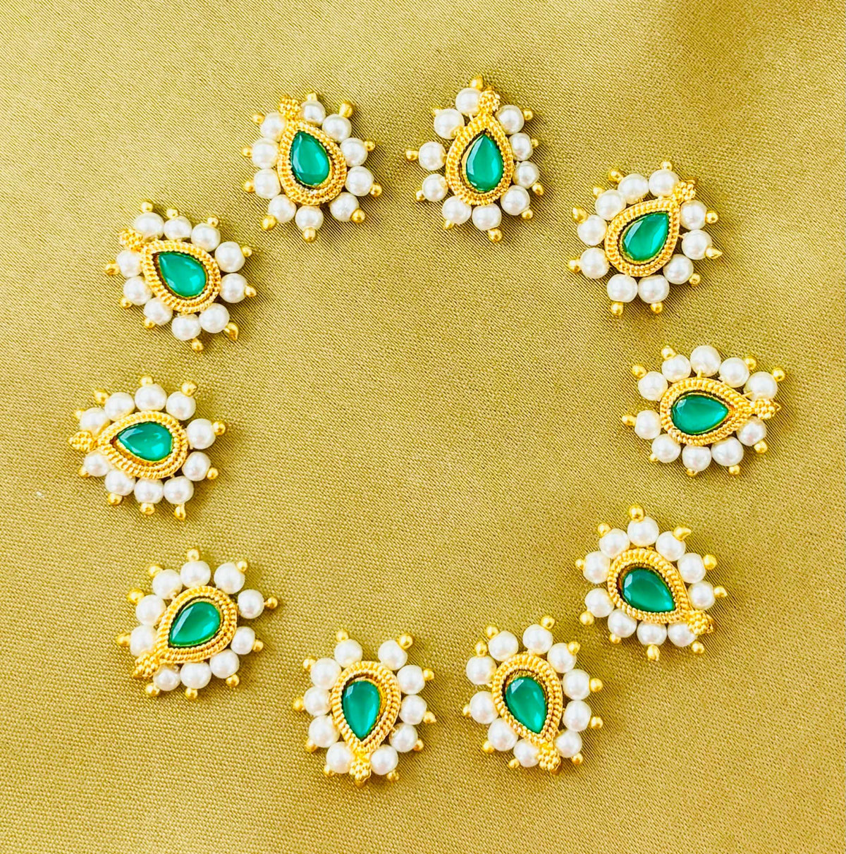 Green Teardrop Pearl Kundan Charms