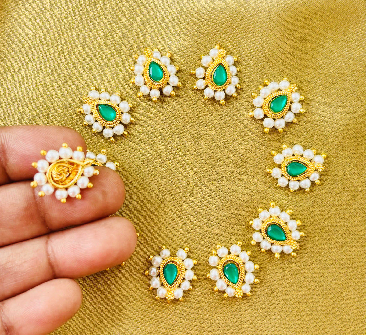 Green Teardrop Pearl Kundan Charms