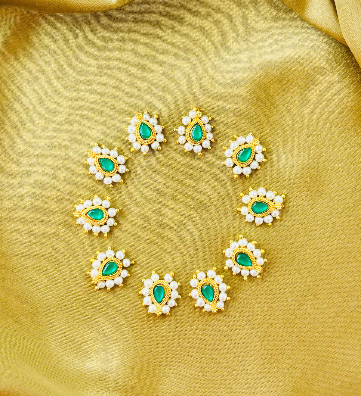 Green Teardrop Pearl Kundan Charms